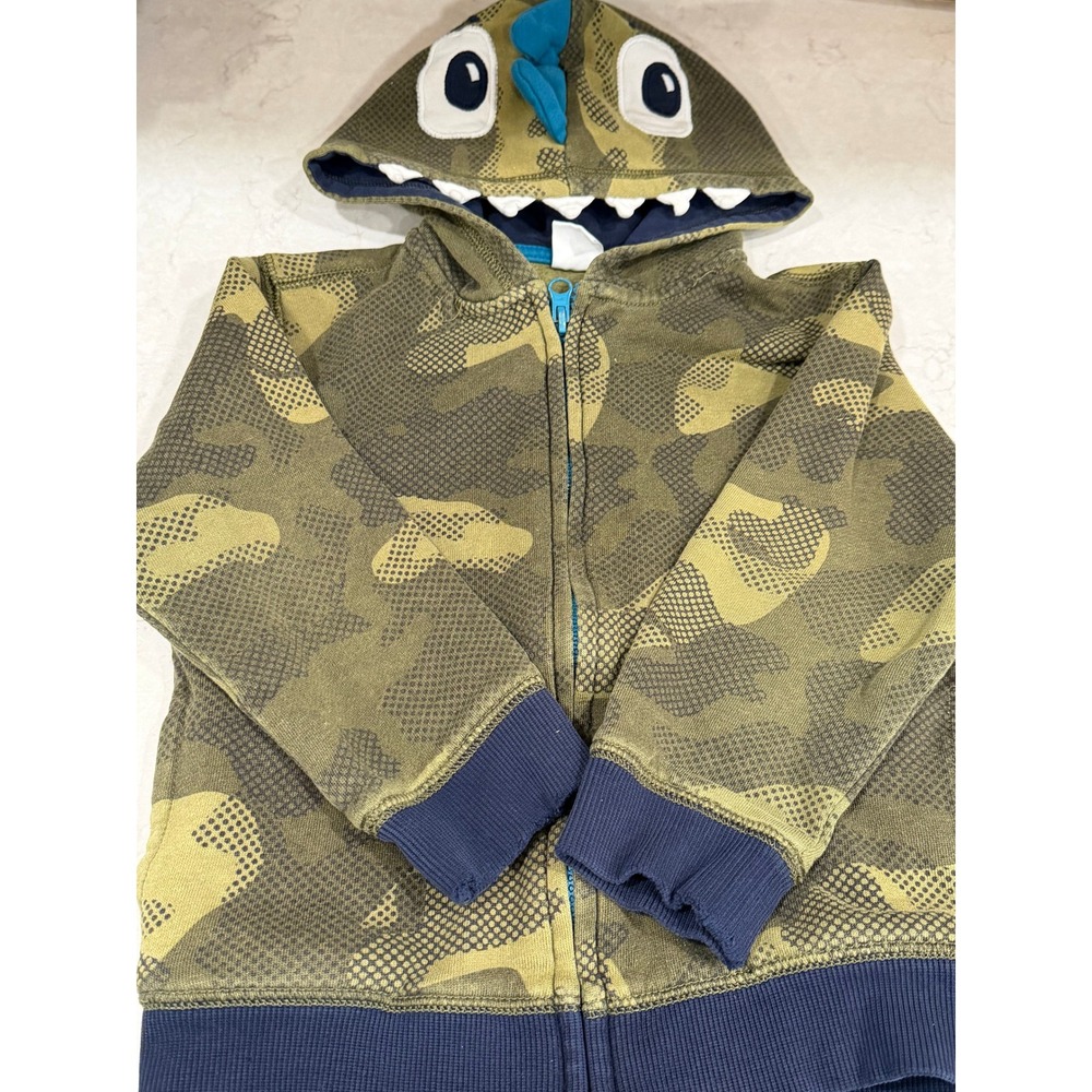 Gymboree Boys Green Camo Dinosaur Zip Up Hoodie Sweatshirt Spikes 4T